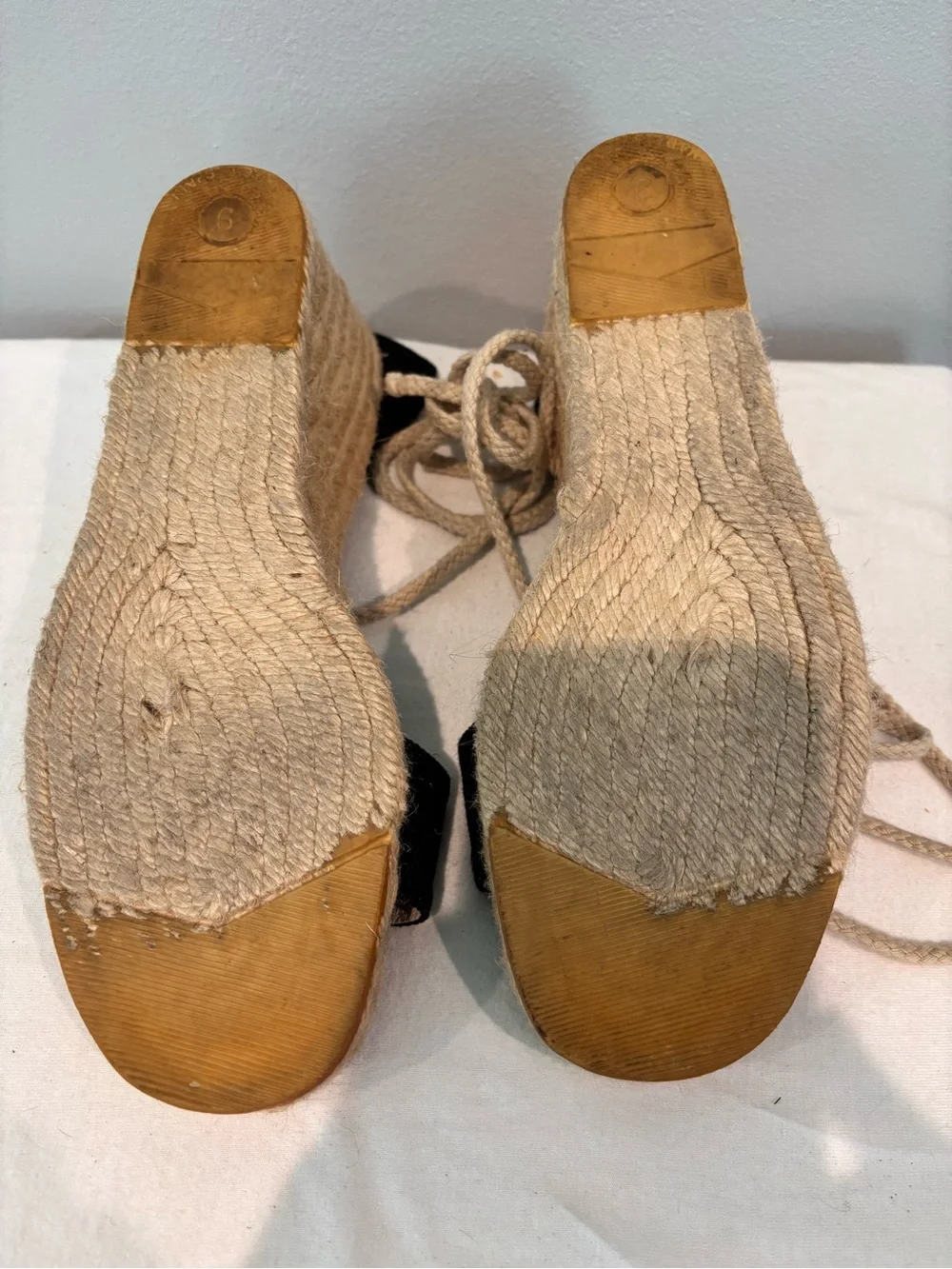 Ralph Lauren Black Canvas Espadrille Wedges with Rope Tie